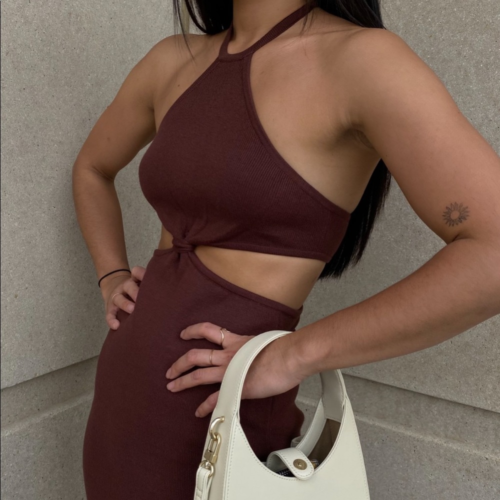 Peppermayo knit brown midi dress